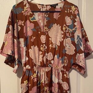 Mittoshop Floral Silky romper\one piece in Brown and Pink